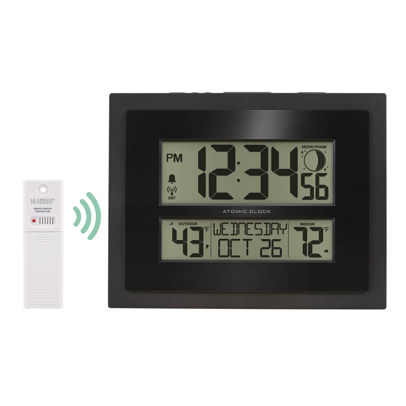 Digital Atomic Clock with Outdoor Temperature & Moon Phase Display