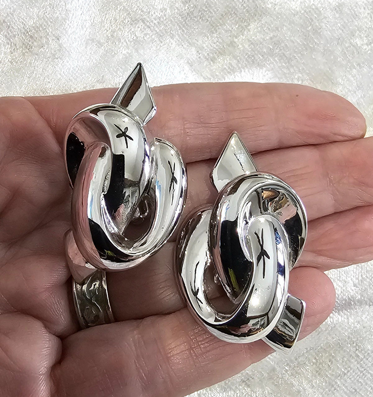 Givenchy Clip Earrings Glossy Silver Tone  Statement Love Knot Ribbon
