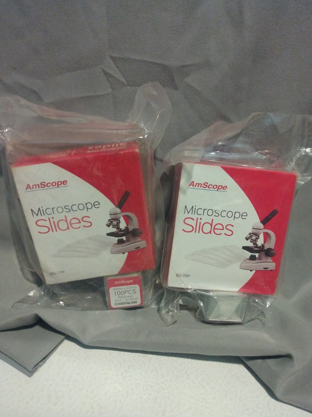 LOT OF 2 AmScope 72 PreCleaned Blank Microscope Slide & 100 22x22mm Square Cover