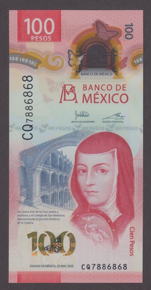 MEXICO P.NEW 6868  100 PESOS 25.5.2022  FANCY S/N CQ 7886868                2304