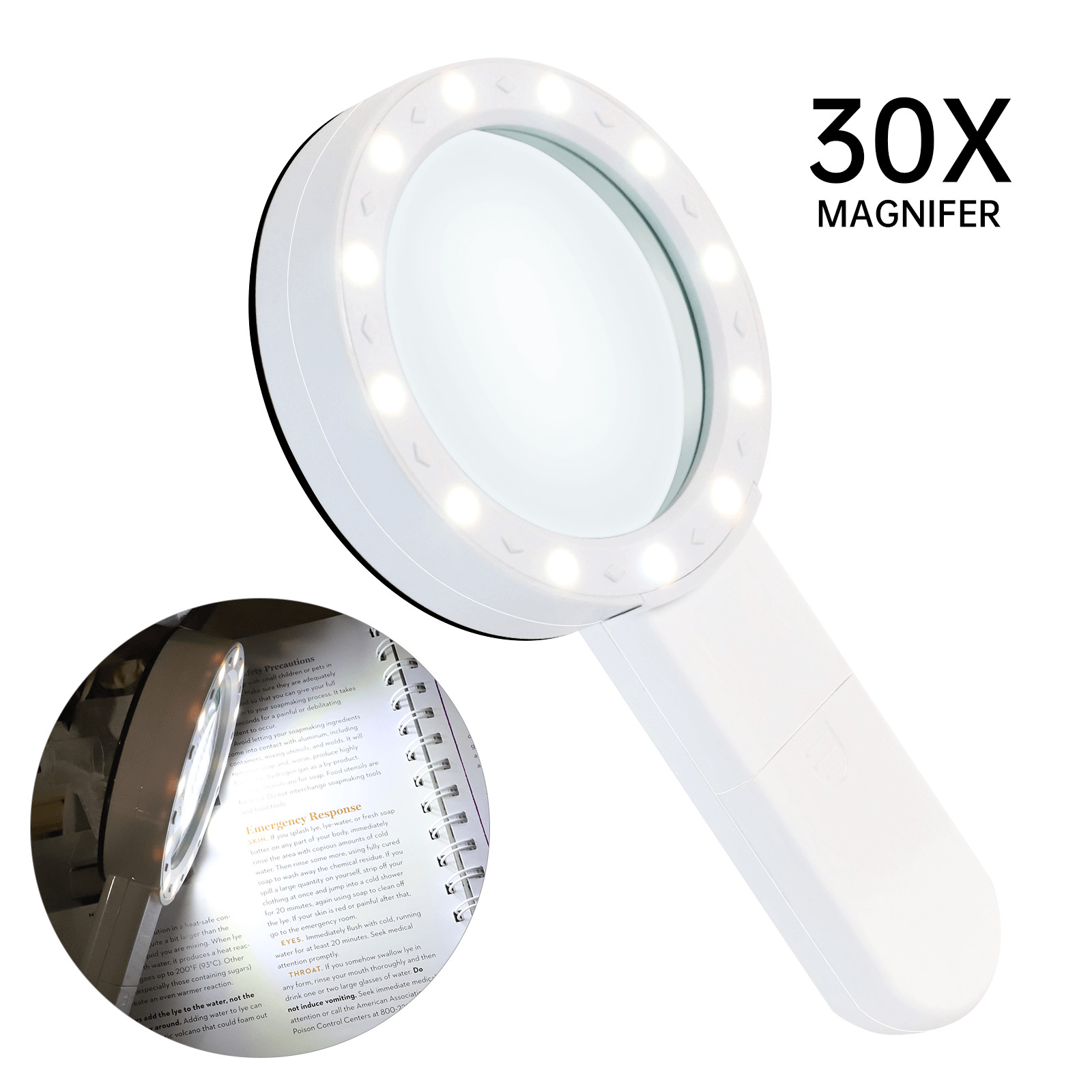 Magnifying Glass 30X Handheld 12 LED Light Magnifier for Reading Inspection Coin