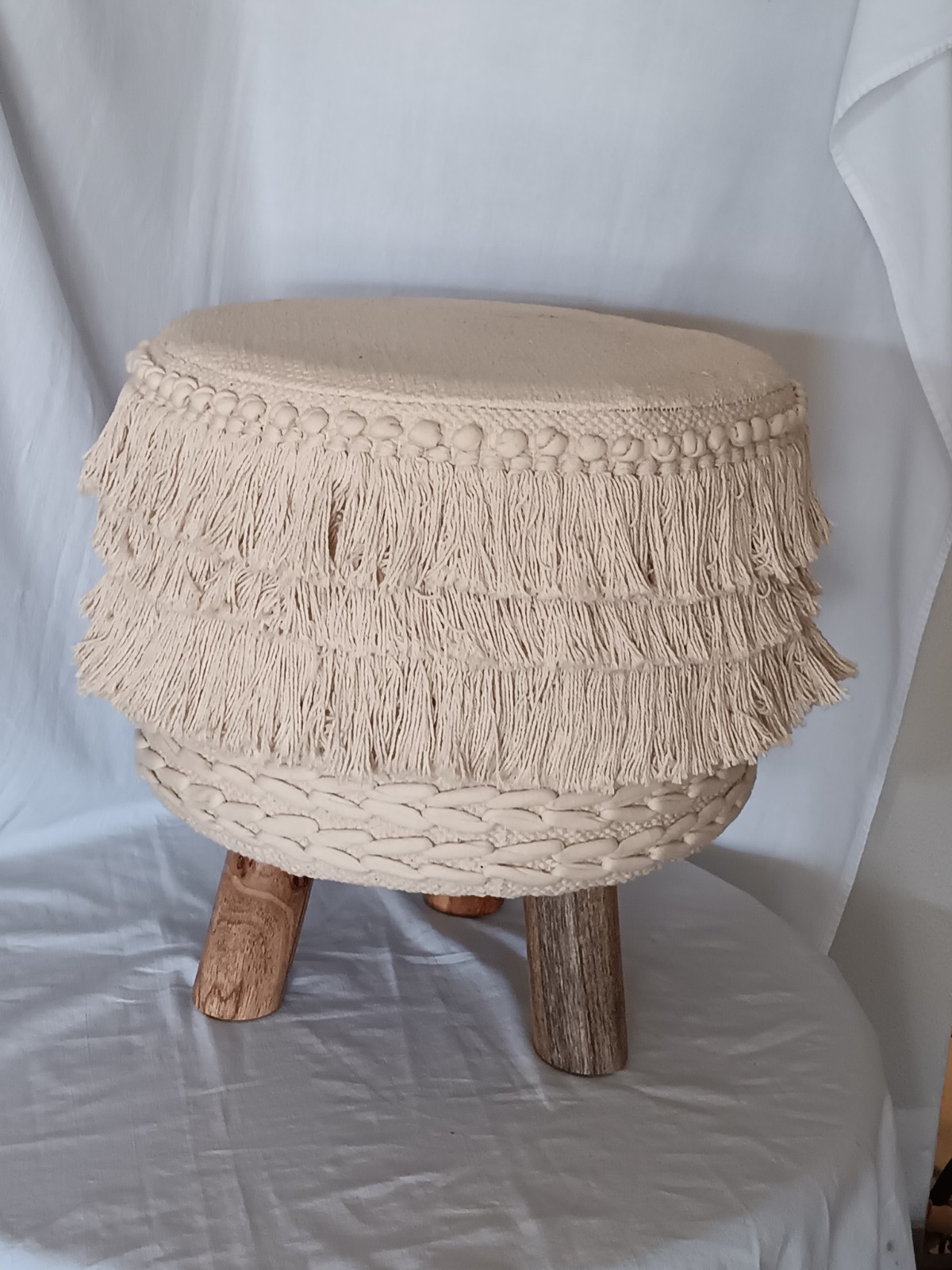 Boho Chic Macrame Style Ottoman / Footstool 16x15