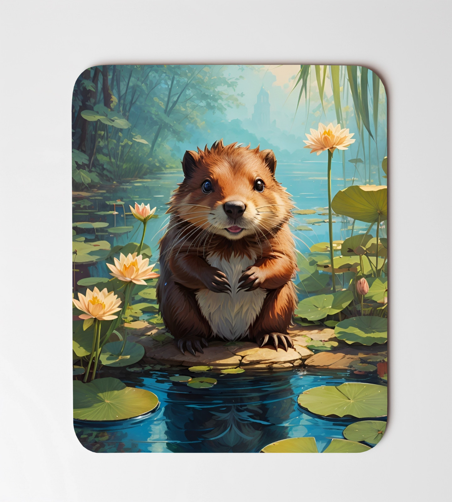 Cute Beaver Blue Pond Art Desk Mat Mouse Pad 8"x9.5" Non Slip Rectangle Mousepad