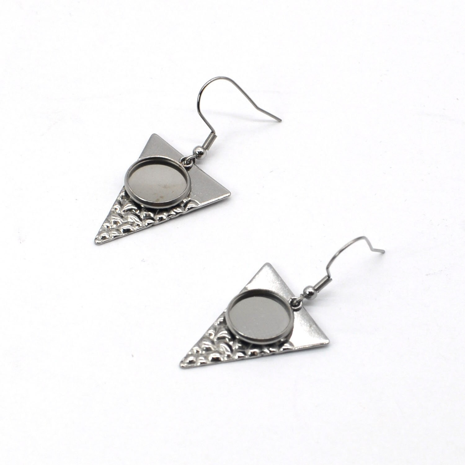 4PCS(2Pairs) Stainless Steel Round Dangle Earrings Tray Fit 12mm Cab, LSE47-#3