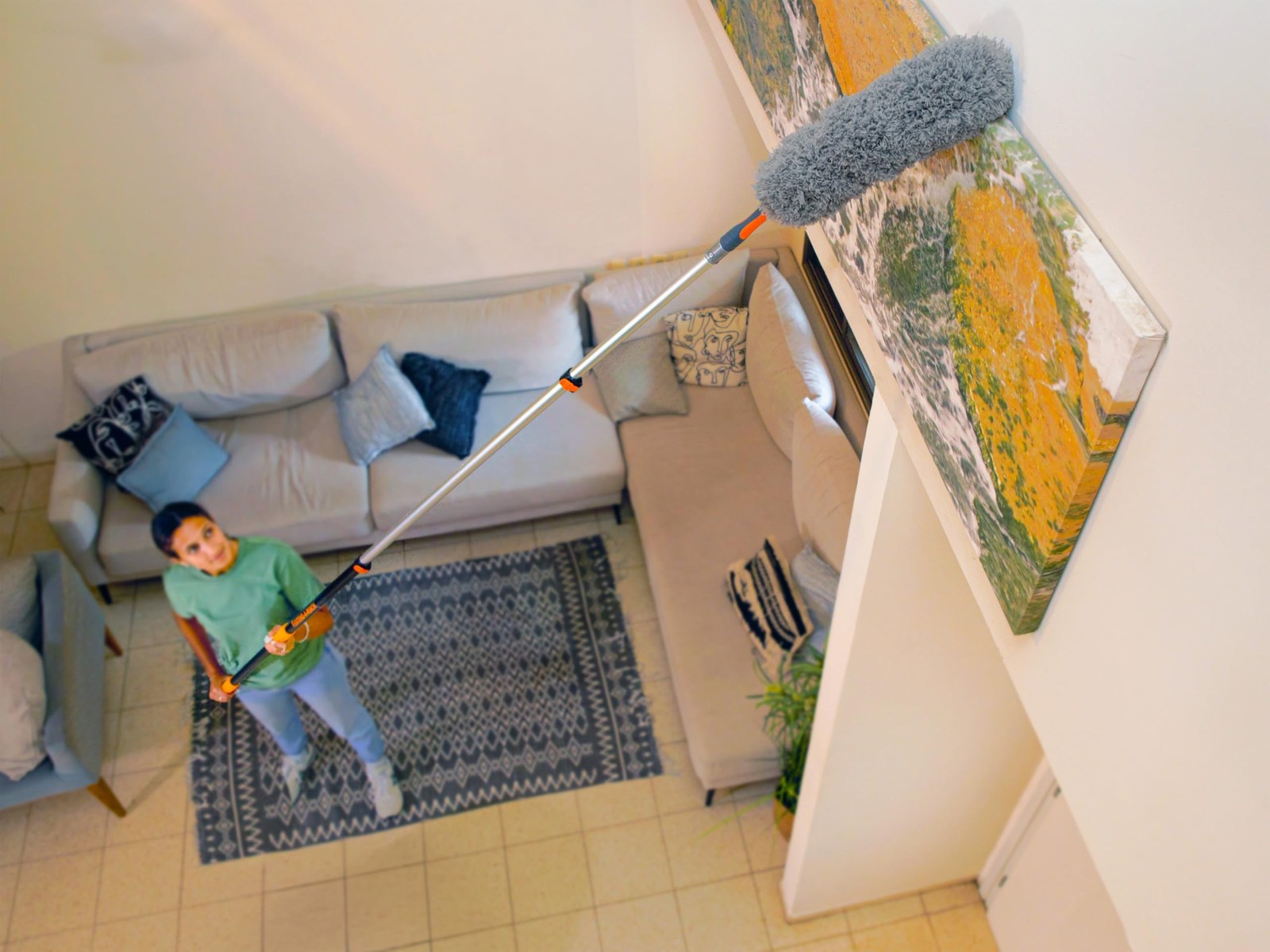 20 Foot High Ceiling Duster Kit and Scrub Brush with 4-12 ft Extension Pole /...