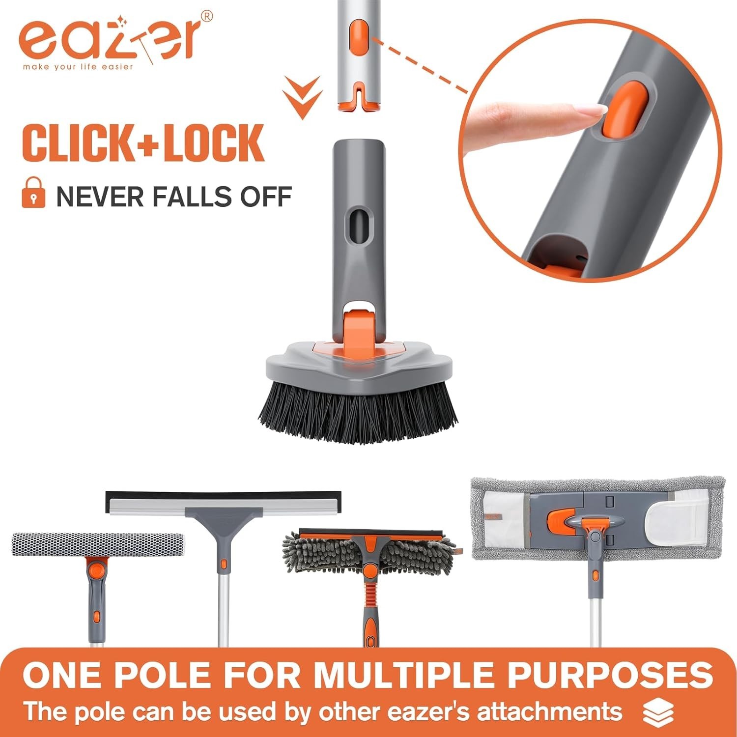 Eazer 4-in-1 Long-Handled Tub Scrubber-Versatile Bathroom Shower Cleaning Brush