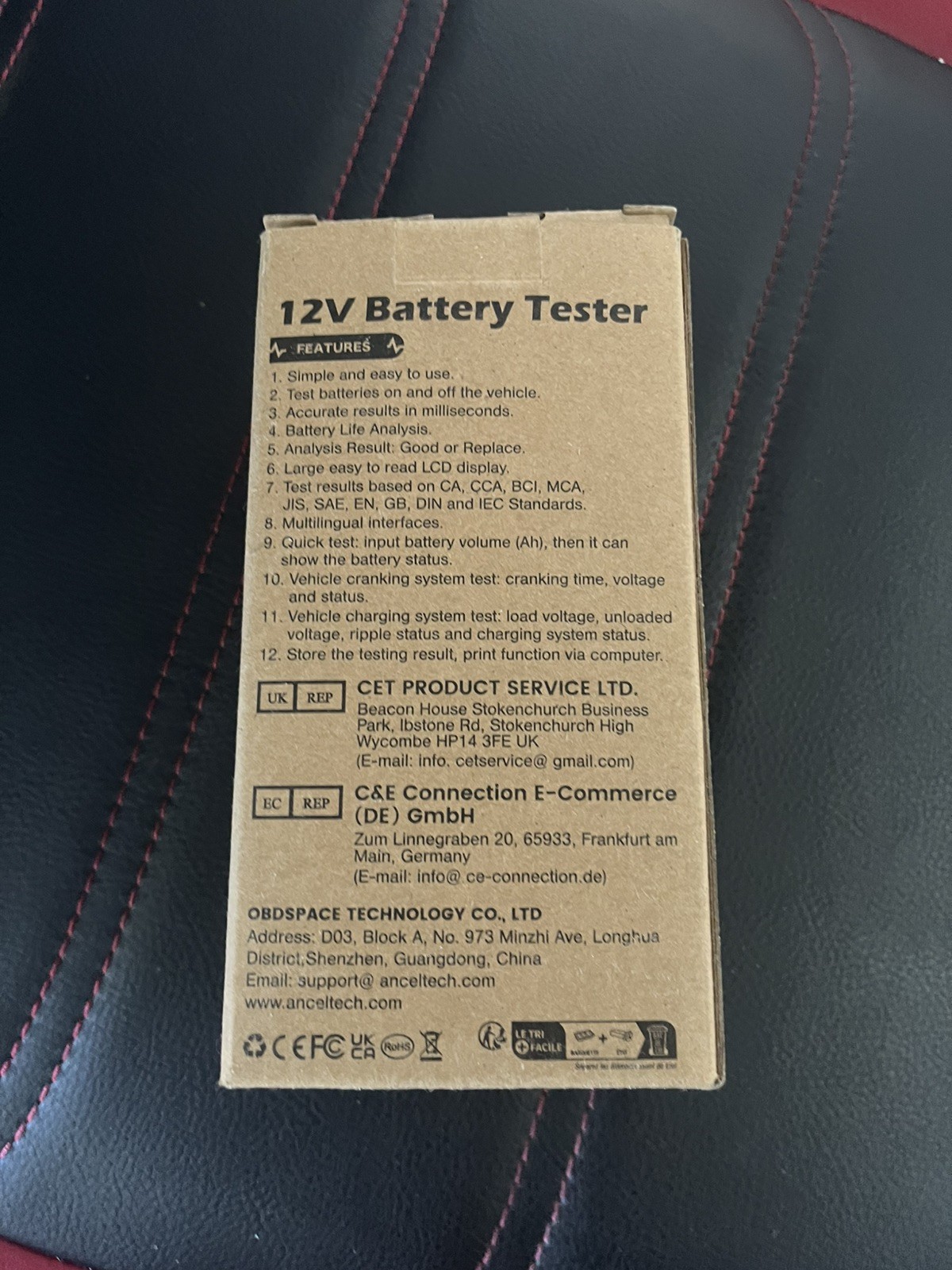Ancel Battery Tester Model BA101 12V With Large Easy To Read Display