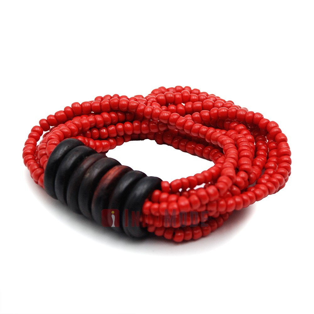 WOMENâS BALI BRACELET â Red 10-Strand 2-3mm Glass Beads Elastic 6.5-7.5 inch