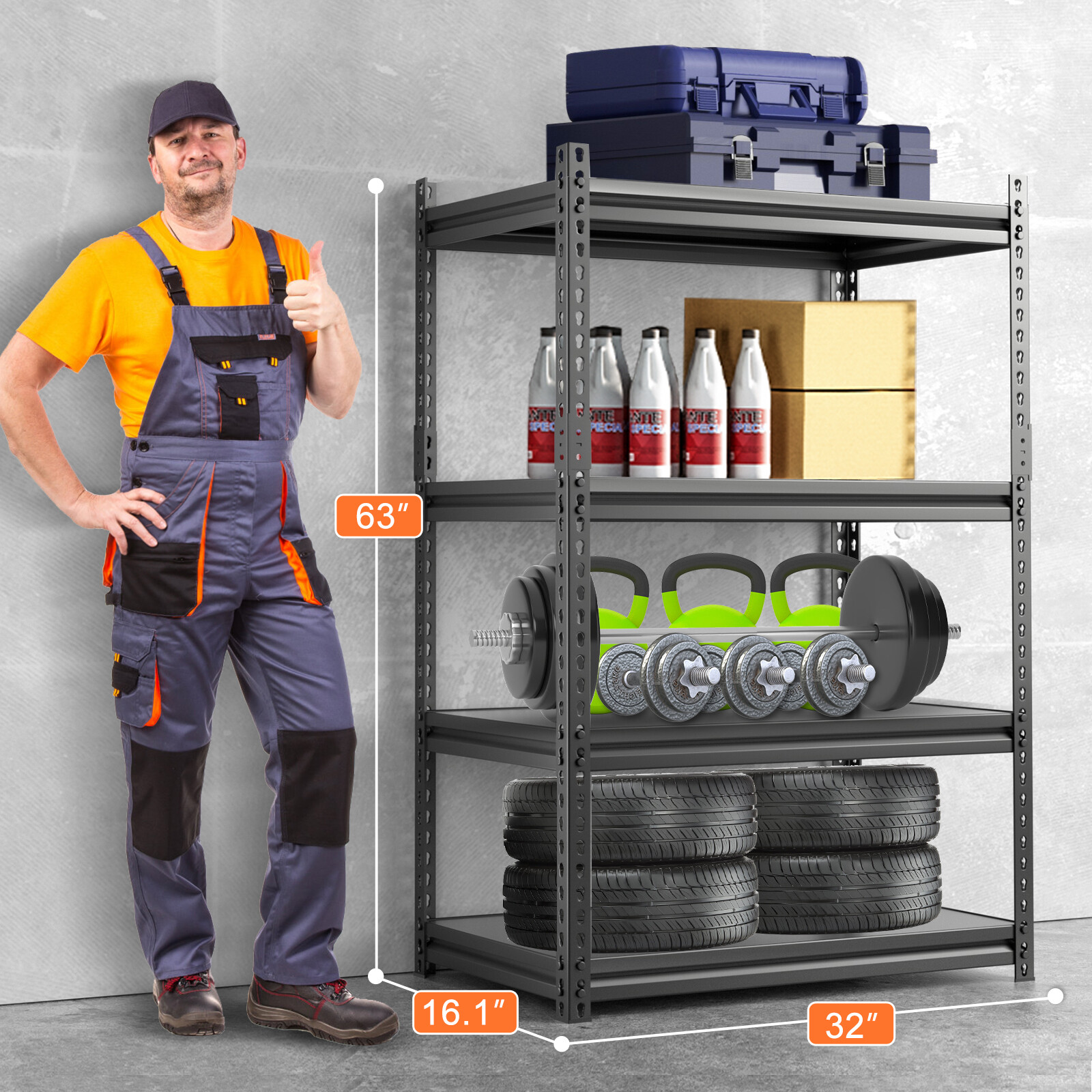 SLSY 4/5-Tier Metal Storage Shelves Height Adjustable Metal Shelving Units