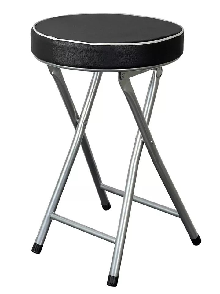 Potable Folding Stools Thick Cushion Soft Padded Seat Metal Frame Freestanding