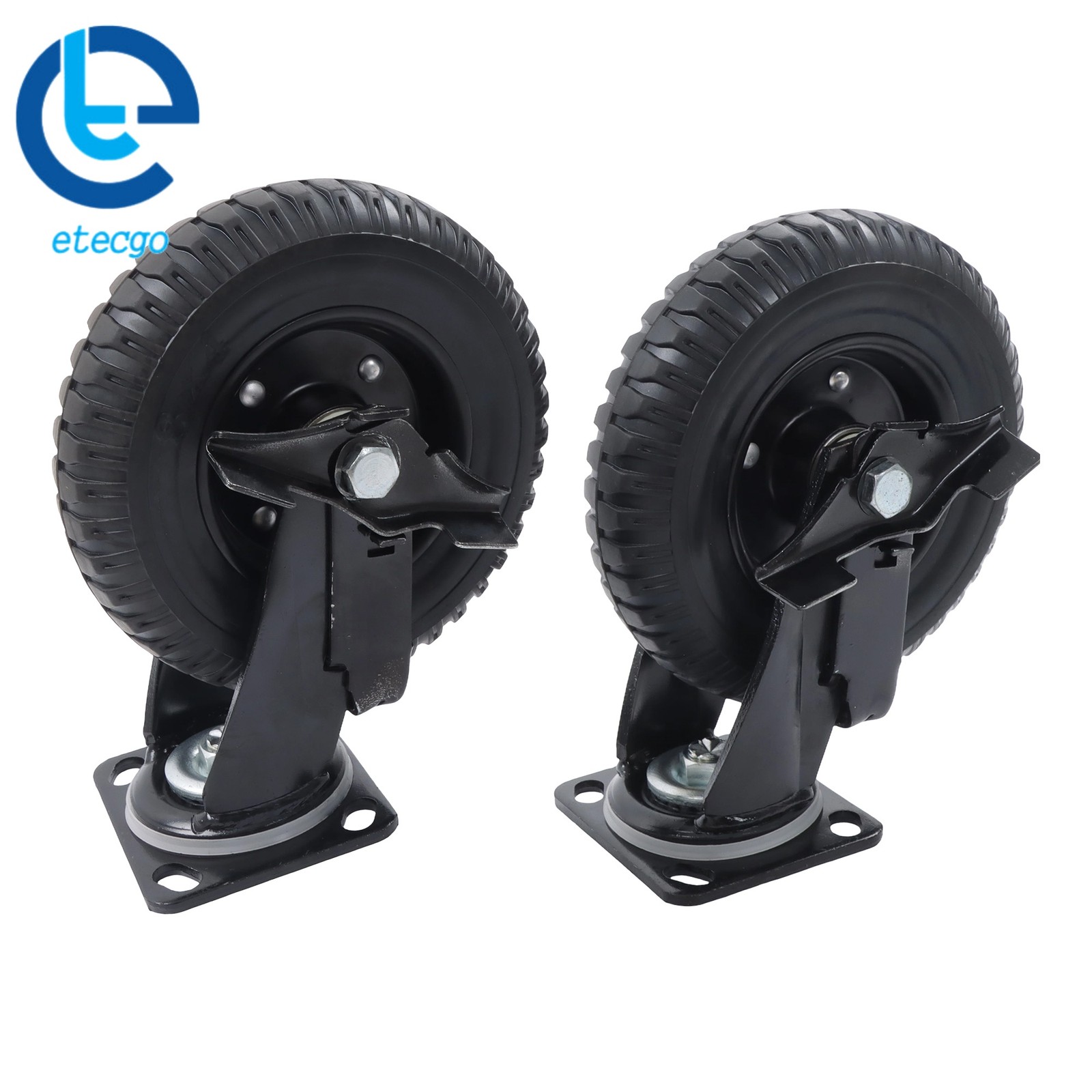 2 Pieces 1000Lbs Plate Casters Black Rubber 8" Swivel Caster Wheels Heavy Duty
