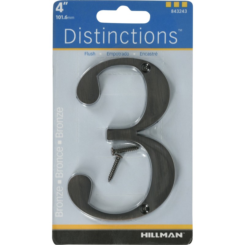 Hillman Distinctions 4 in. Bronze Metal Screw-On Number 3 1 pc. - Case  (3-PACK)