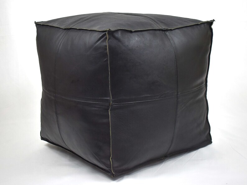 Leather Unstuffed Moroccan Genuine Ottoman Pouffe Footstool Boho New Black 20''