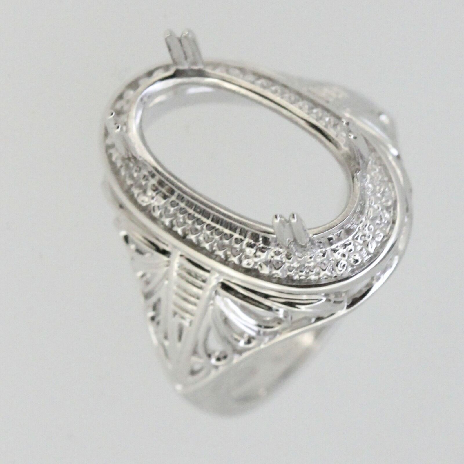 Sterling Silver Semi Mount Ring Setting Oval OV 15x8mm Vintage Repro White Topaz