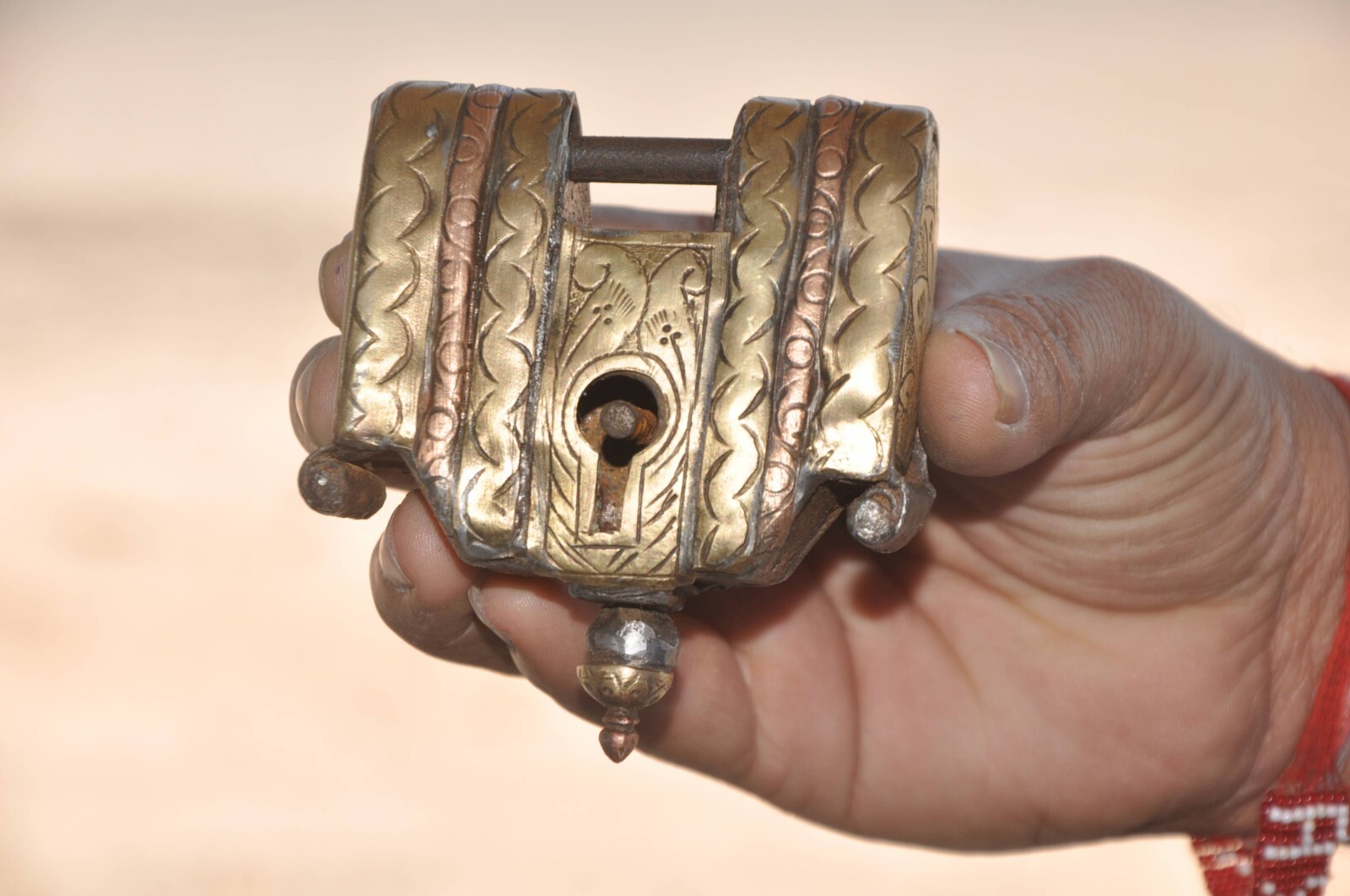 Vintage Iron Engraved Brass Fitted Handcrafted Solid Padlock