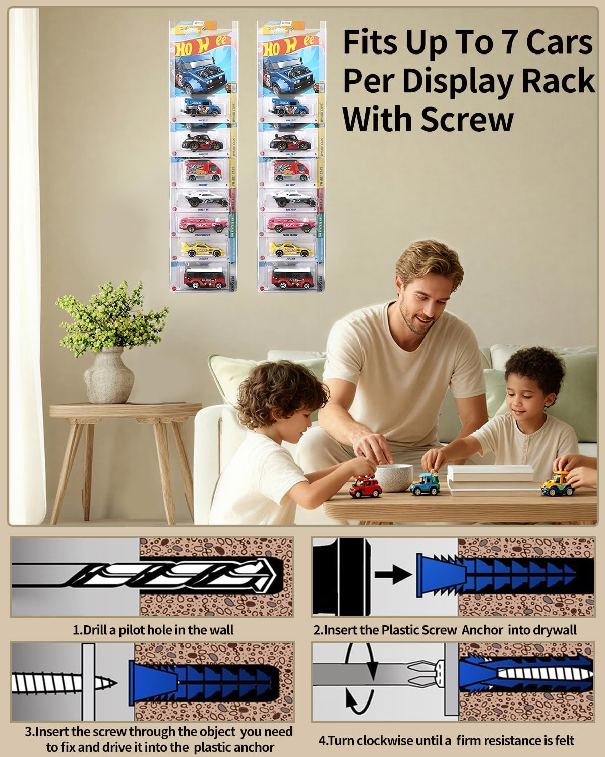 Display Case for Hot Wheels Matchbox, 5-Pack Wall Mount Storage, Holds 30-50 Car