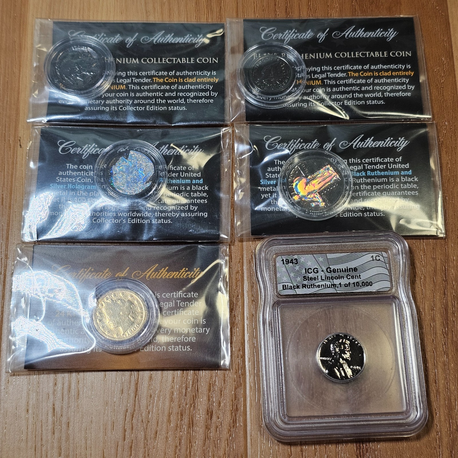 Mixed Lot Clad Coins - Buffalo Nickel, V Nickel, Penny, SLQ Black Ruthenium COA