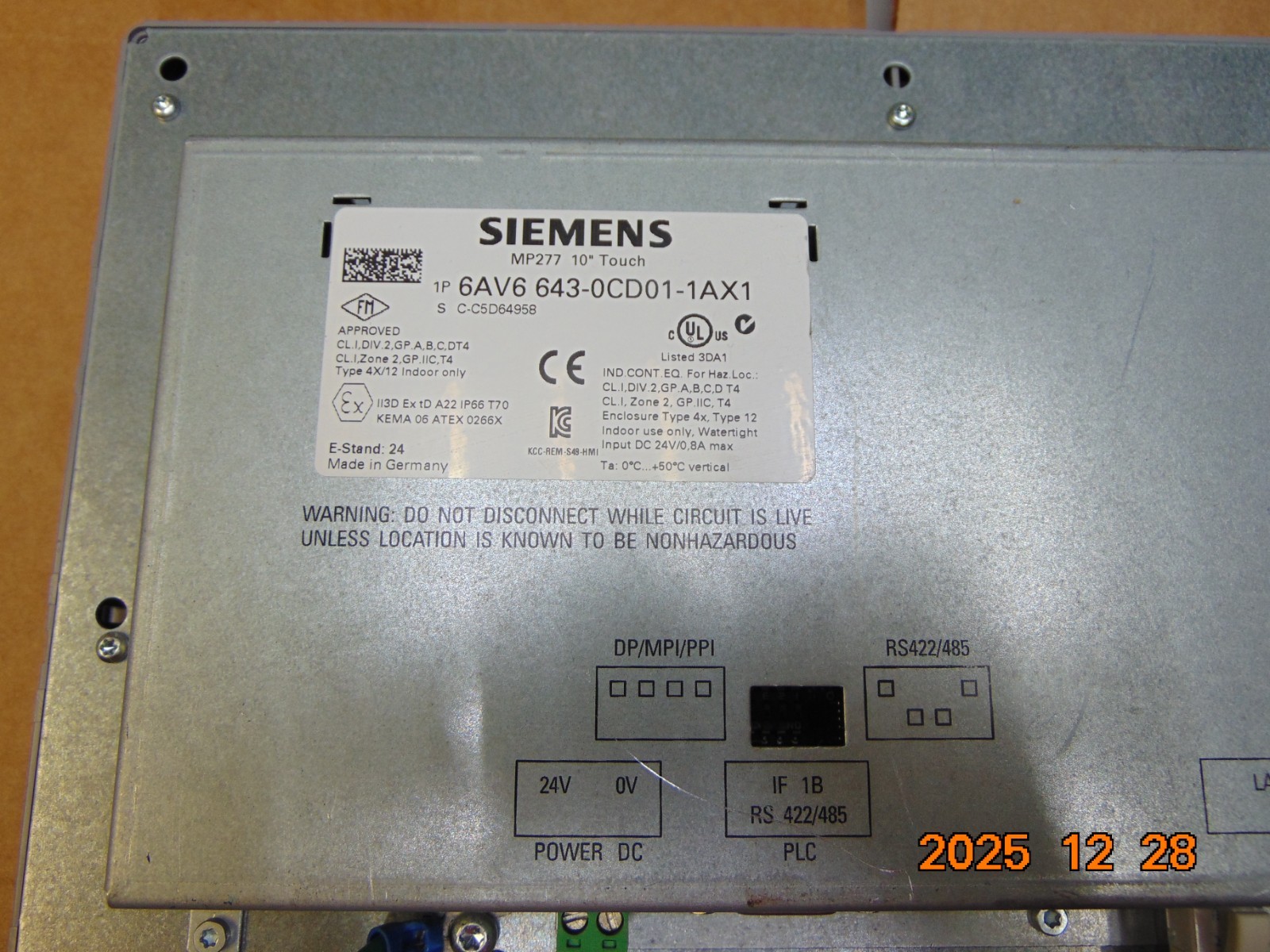 SIEMENS 10" SIMATIC TOUCHSCREEN MULTI PANEL MP277 6AV6 643-0CD01-1AX1