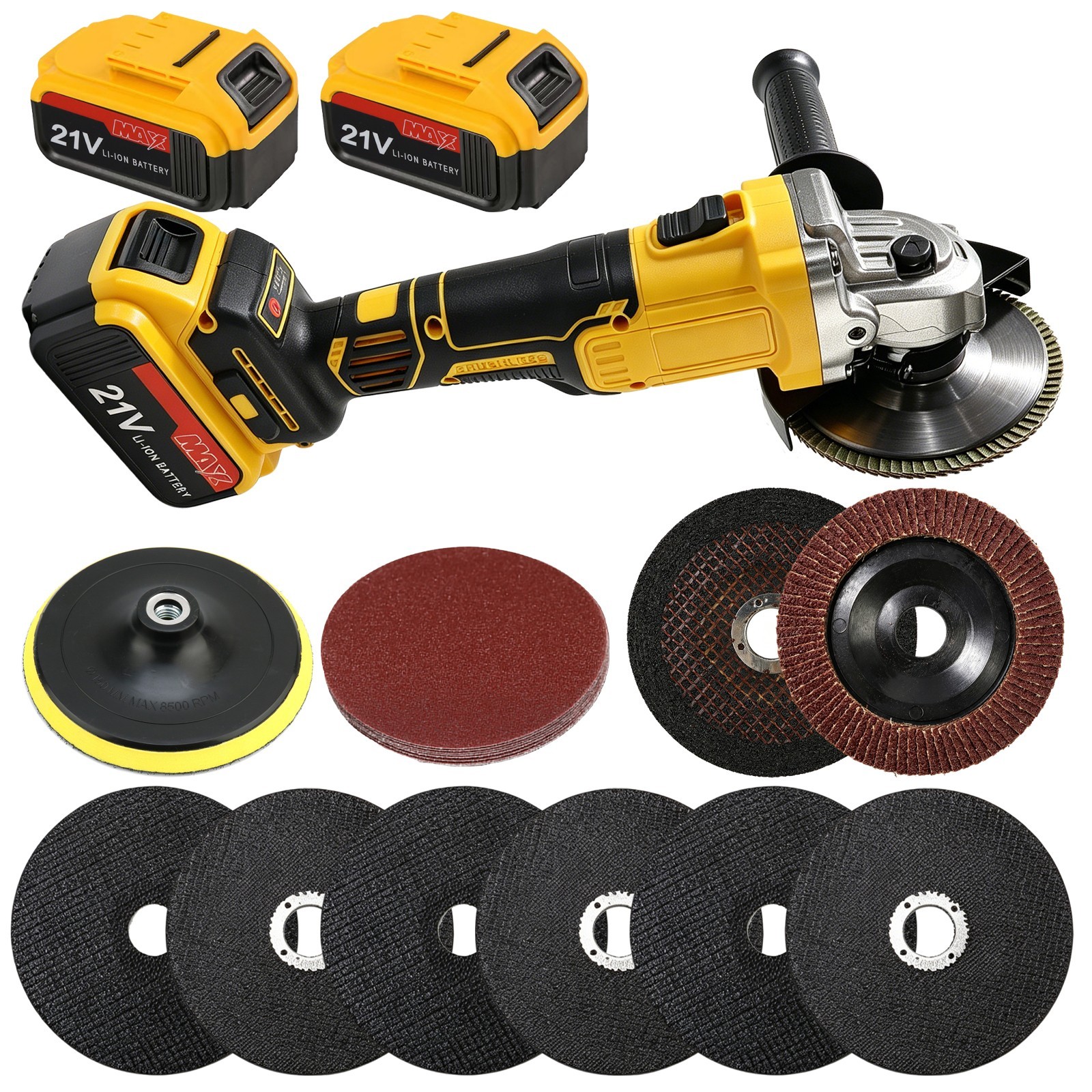 5" Cordless Angle Grinder Kit Brushless Battery Grinder with 2x5.5Ah Batteries