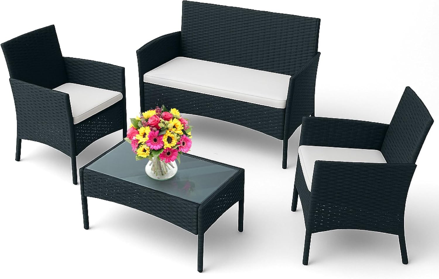 Econohome 4-Piece Outdoor Patio Furniture Set - Patio Set with 2 Rattan Chairs,