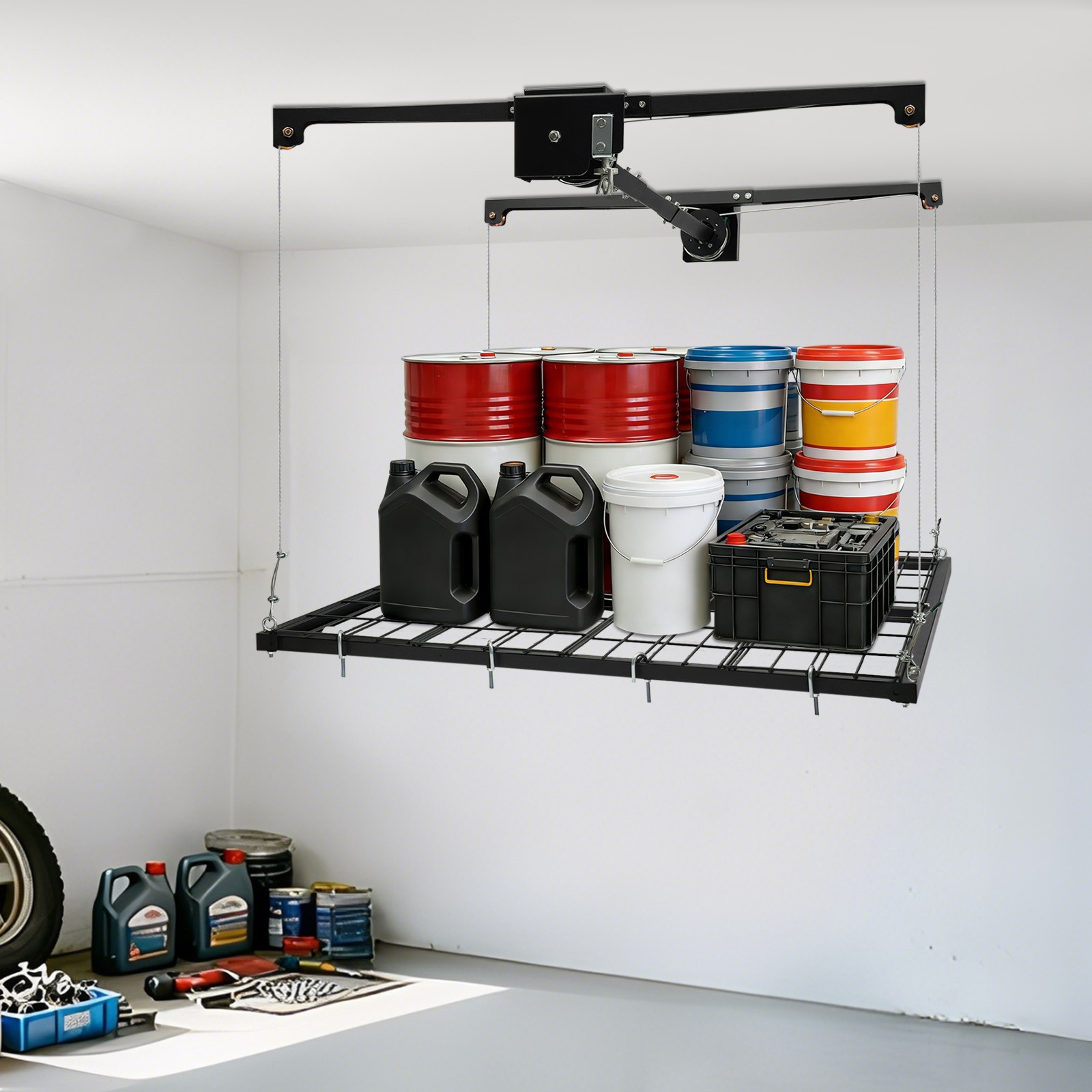 Overhead Adjustable Height Garage Lifting Storage Steel Rack Organization Unit