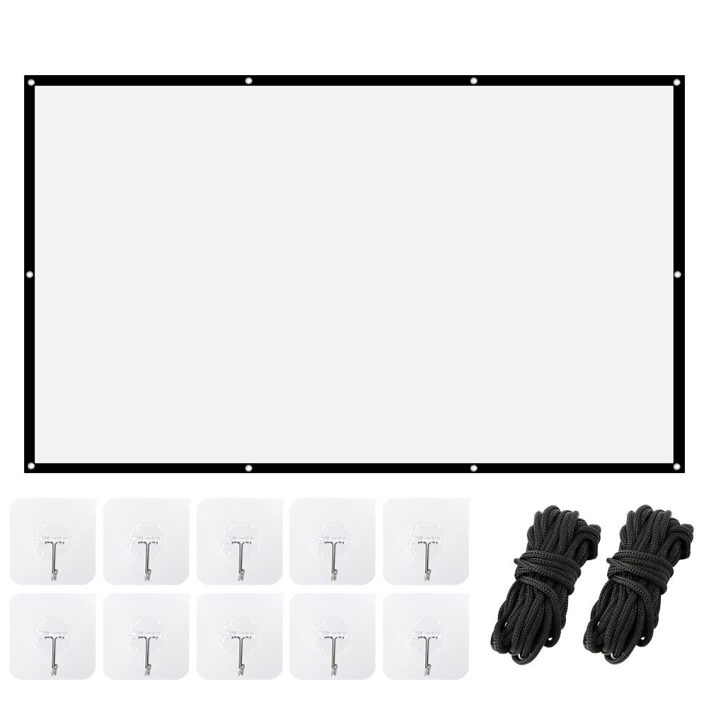 Projector Screen, White Projector Screen, 16:9 No Crease Home Theater Foldabl...