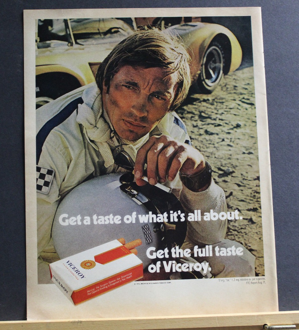 1970's Print Sales AD Art Advertisement VICEROY Cigarettes Tobacco Race Car