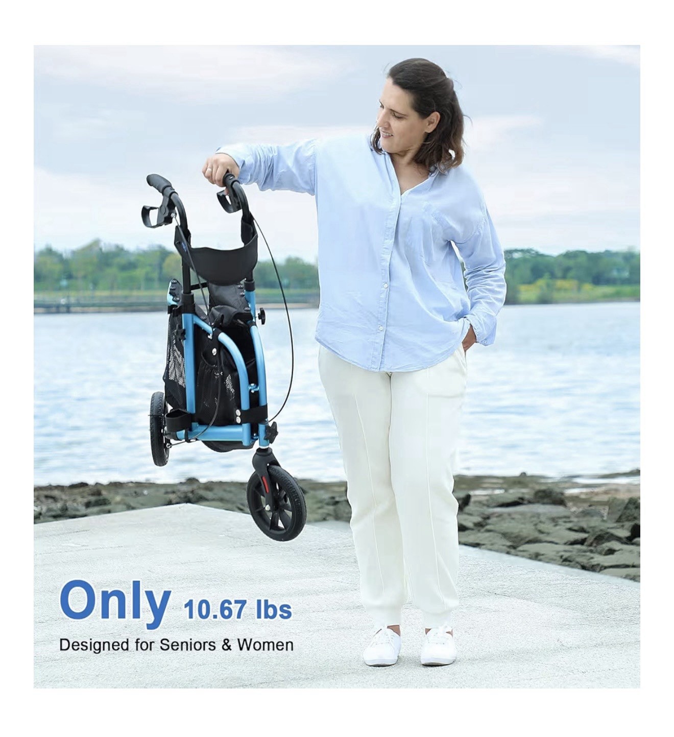 WALK MATE 3 Wheels Rollator Walker 10Lb SeatBackrest Lightweight Foldable Blue