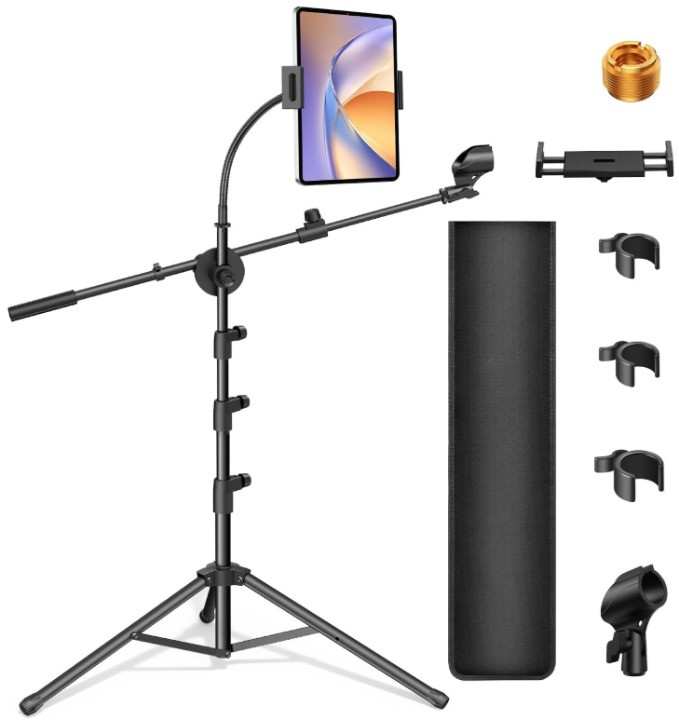 Soporte Micrófono Trípode con Brazo Porta Tablet Móvil Ajustable Estable, Nuevo