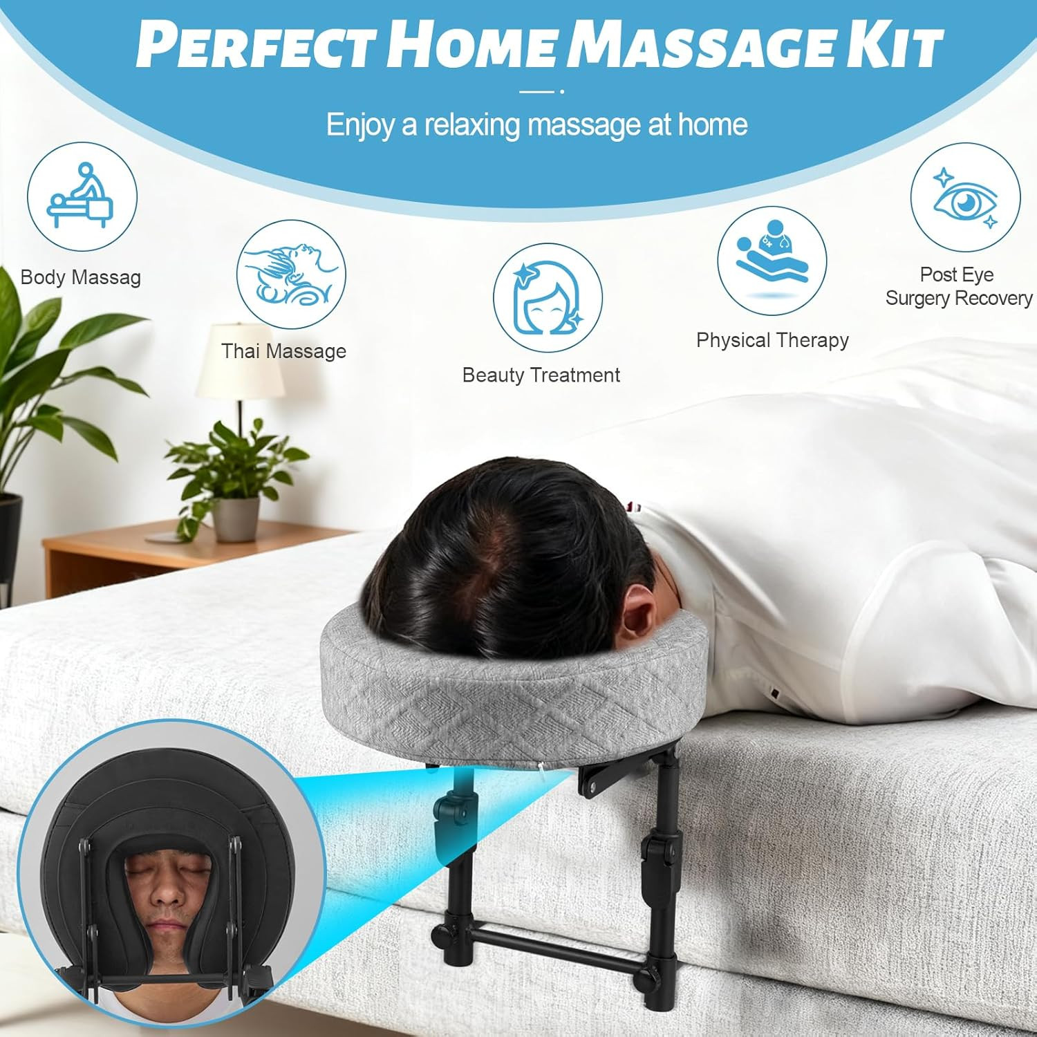 Adjustable Massage Headrest for Bed - Portable Face Cradle for Home & Spa