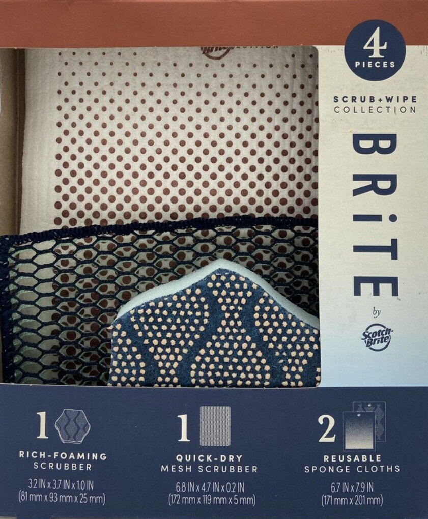 Scotch-Brite 3M Foam Mesh Scrubber Reusable 4 Quick Dry Non-Scratch Scrub Sponge