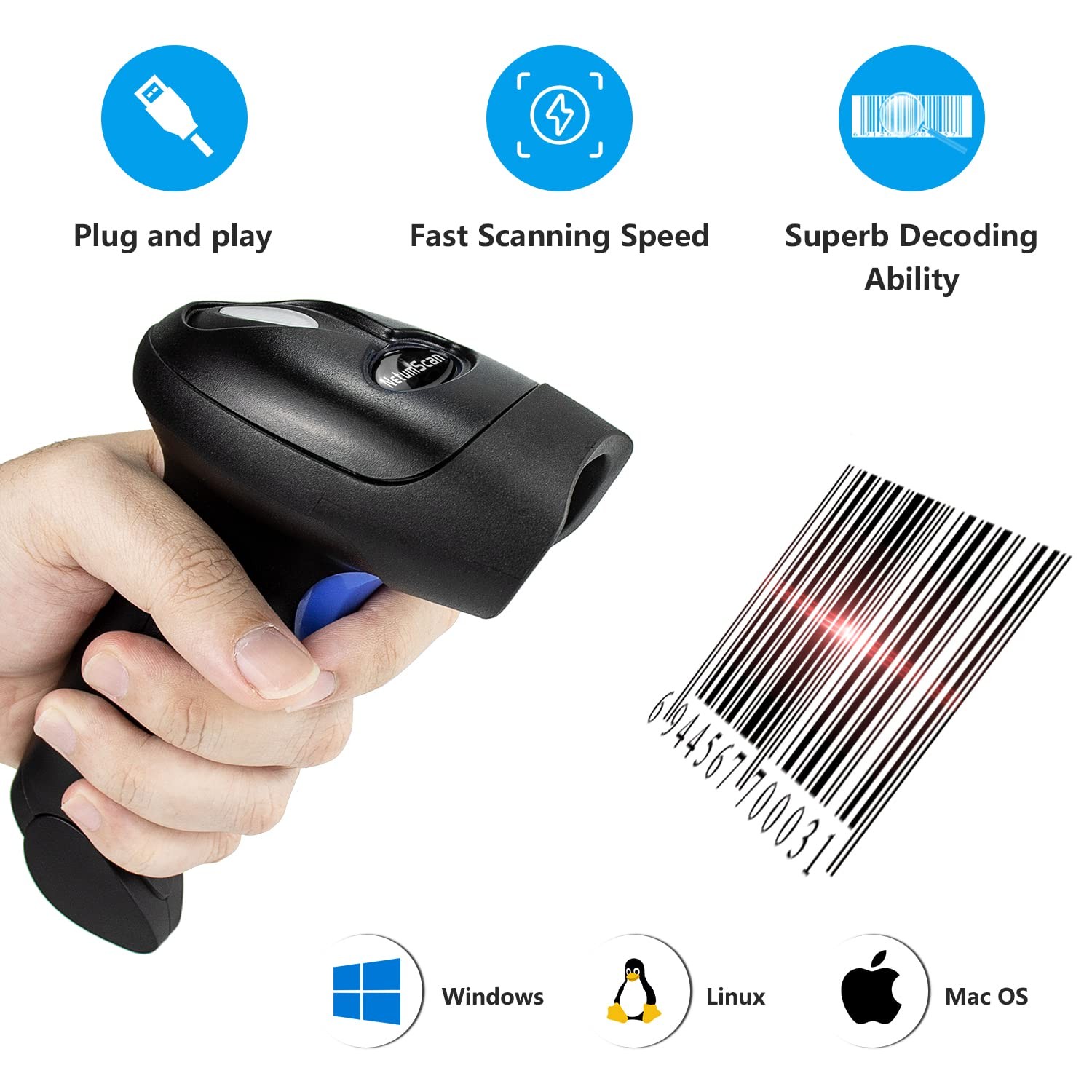 Wireless QR Code Scanners Readers for Computers, NetumScan 1D 2D Black