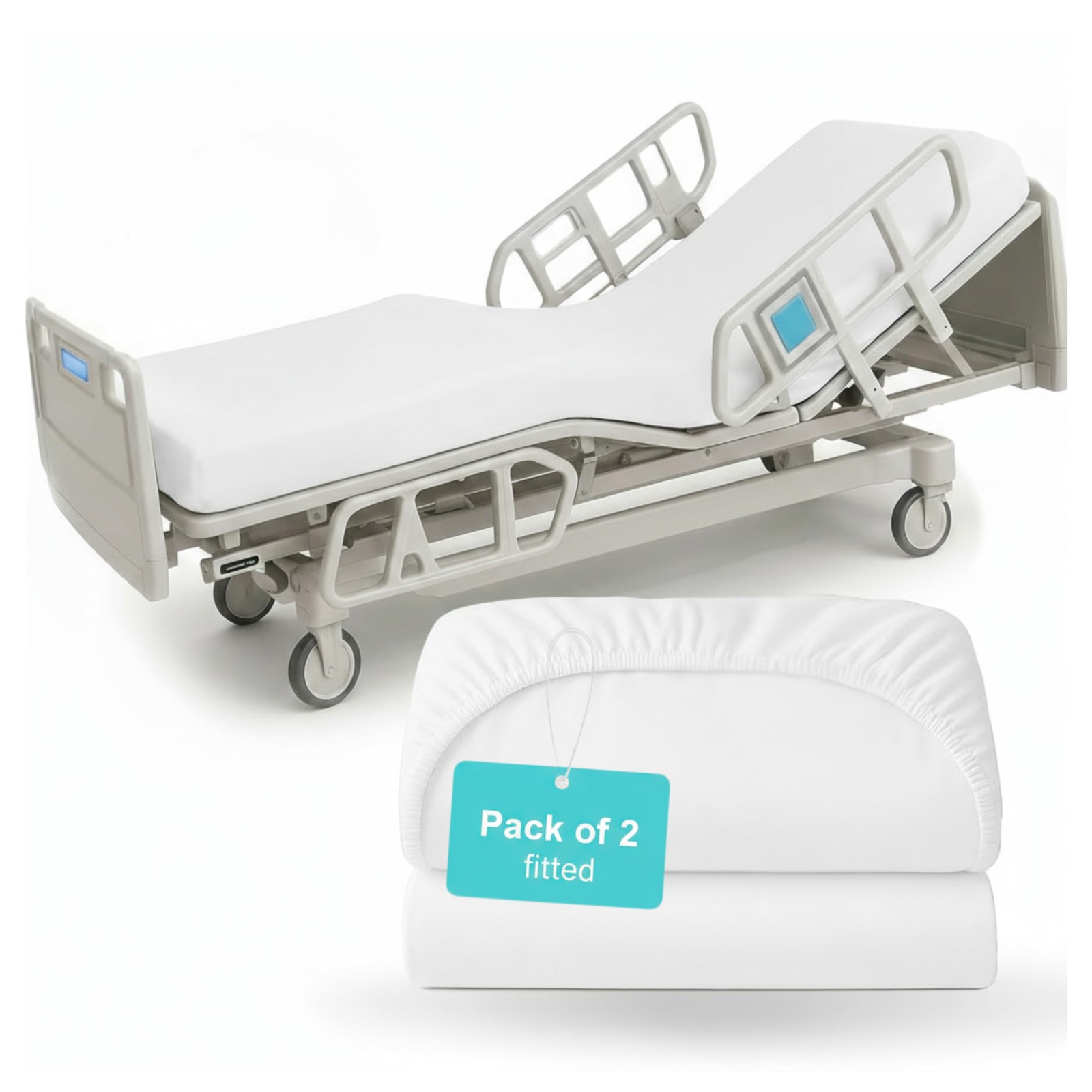 SATEEN BEDDING STORE 2 Pack Fitted Hospital Bed PACK OF 2 FITTED, White Solid