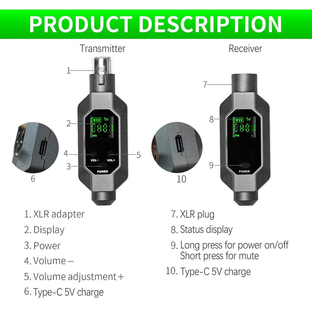 For 1 mic Wireless Microphone Converter XLR Transmitter and Receiver Microphone