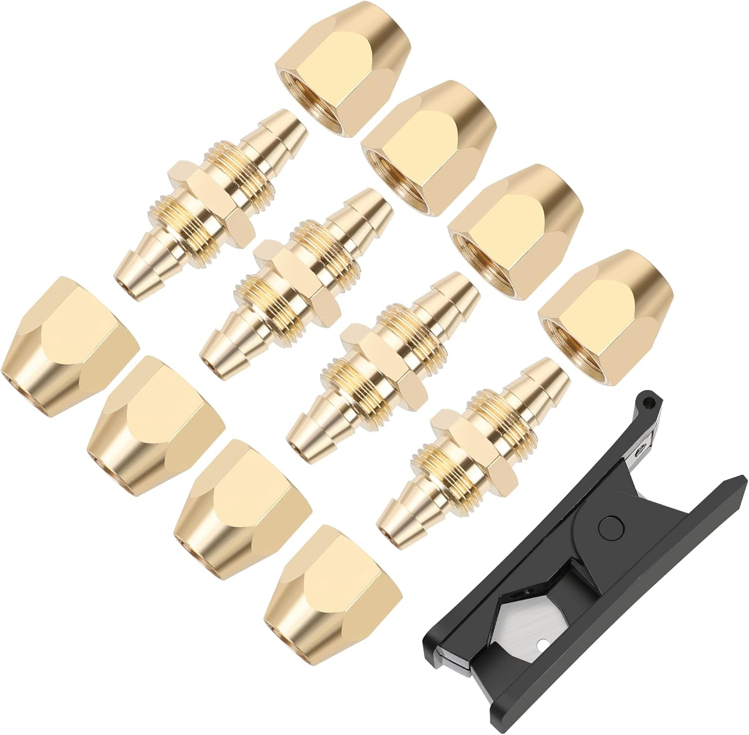4PCS Solid Brass Reusable Fittings for 1/4-Inch ID PU Polyurethane Hose, Air Hos