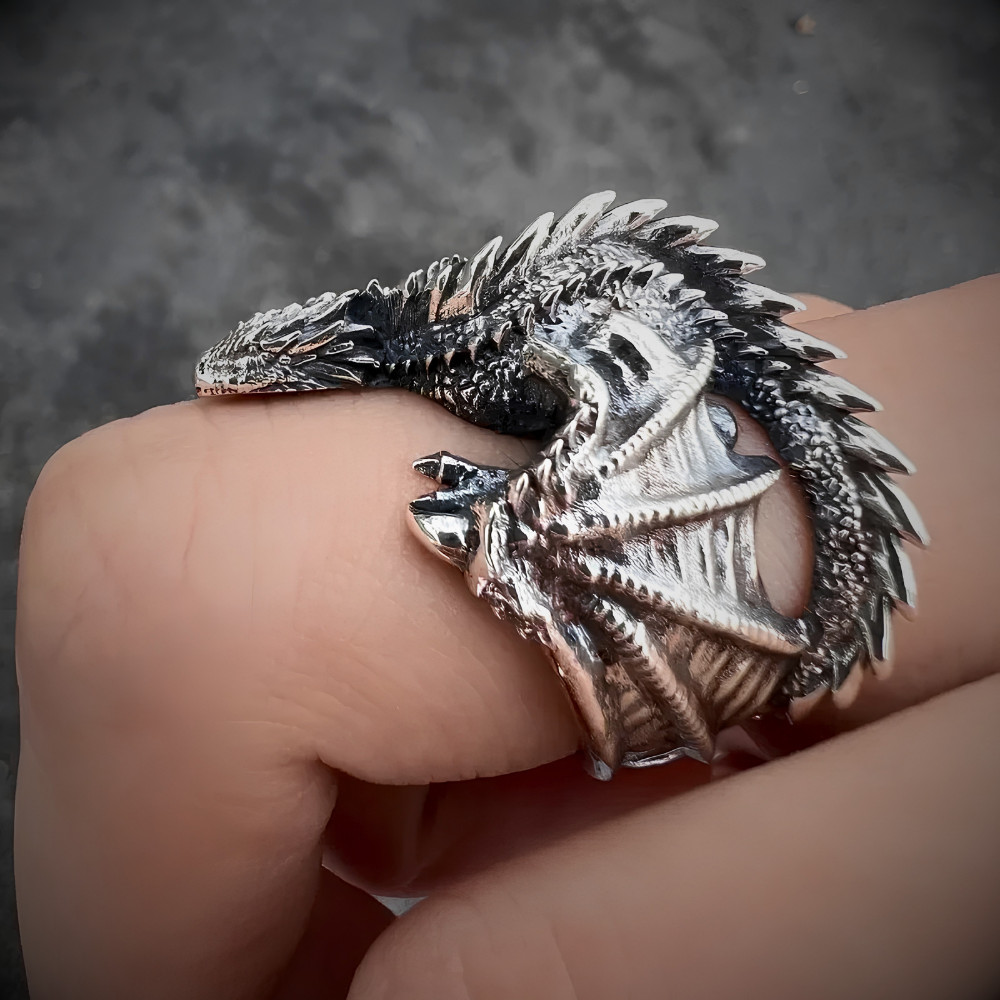 Men Fashion Dragon Ring Punk Viking Alloy Huge GOT Dragon Biker Jewelry Gift New
