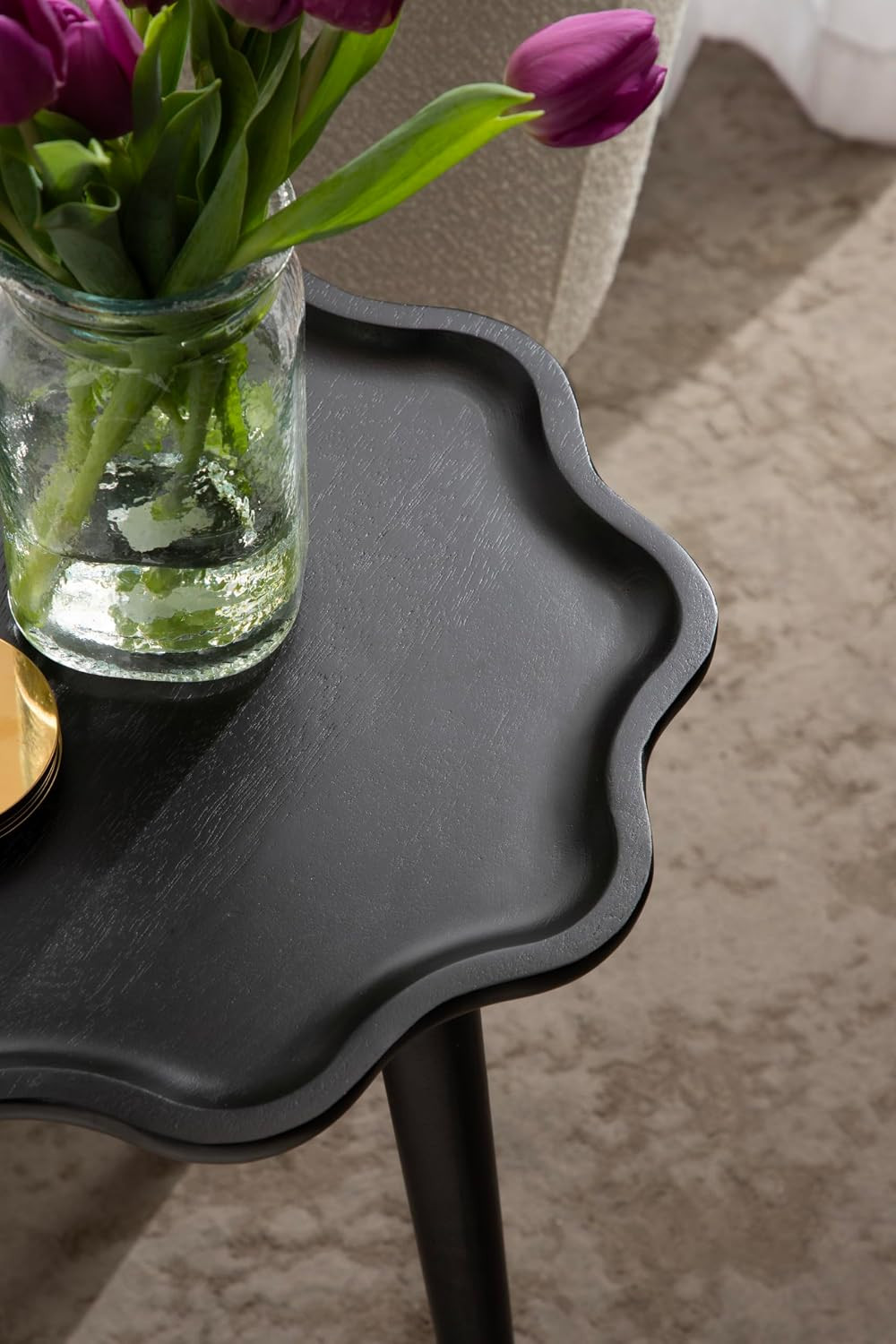 Alezar Modern Wooden round Side Table, 15 X 15 X 22, Black, Solid Wood End Table