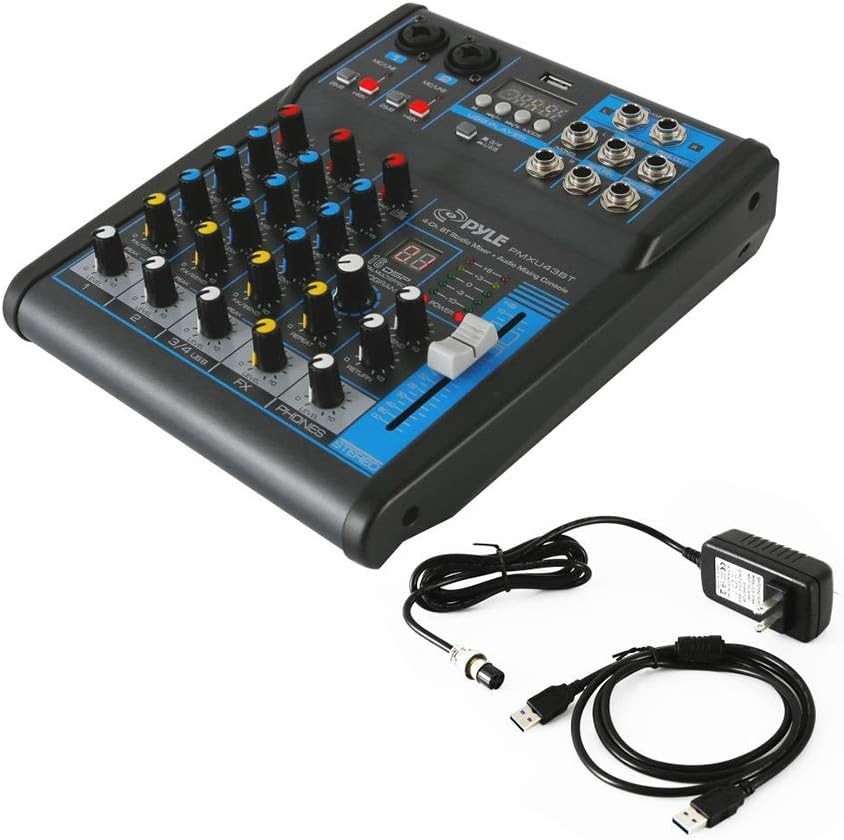 Pyle Professional Audio Mixer Sound Board Console System USB Interface 4 Channel
