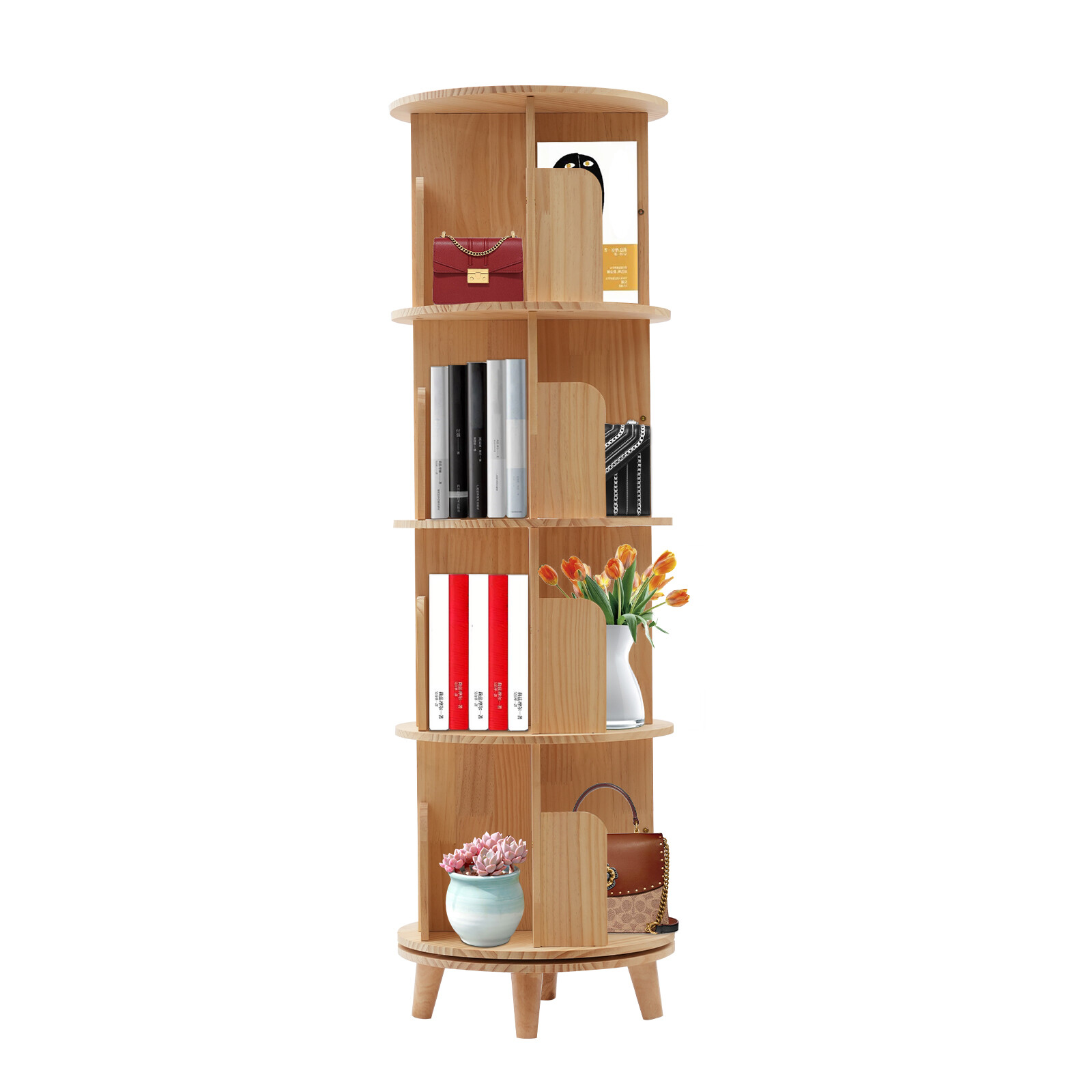 4 Layers Rotating Bookshelf Bookcase Storage Rack Floor Standing Display Holder