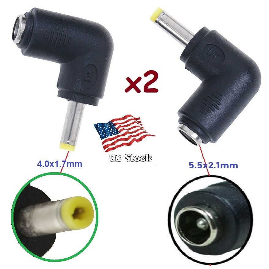 2-Pack DC Power 5.5x2.1mm (F) to 4.0x1.7mm (M) Right Angle Converters