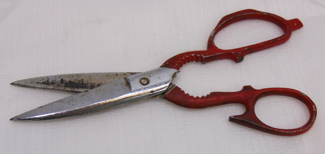 Vintage Red Kitchen Shears Scissors Claw Bottle Opener Nut Cracker Screwdriver