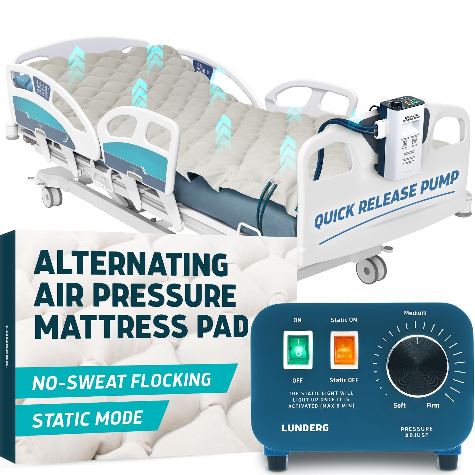 Alternating Air Pressure Mattress Pad with Static Mode & Flocking Add-on - Co...