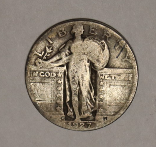 1927 D Standing Liberty Quarter Dollar 25C Cents Coin Silver, Lower Mintage! VG!