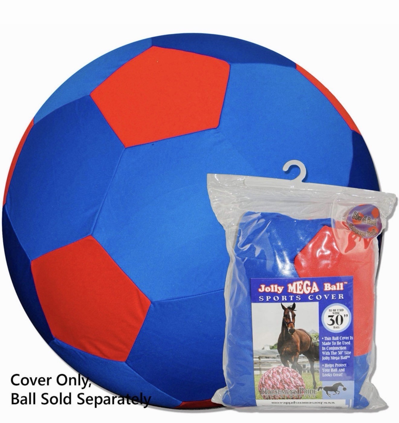 Jolly Pets Horsemen'S Pride Mega Soccer Ball Blue/Red Cover 30”  New - Open Box