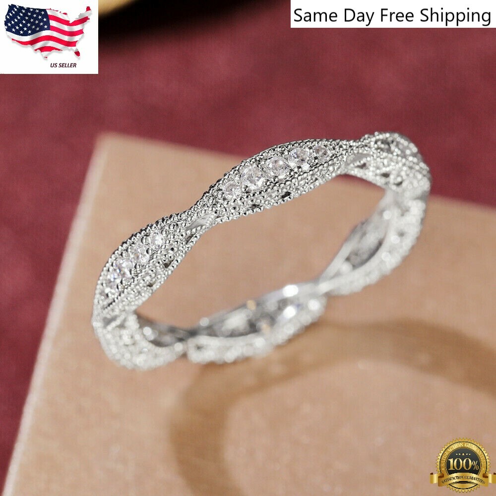 Fashion Cubic Zircon 925 Silver Filled Rings Women Jewelry Wedding Gift Sz 6-10