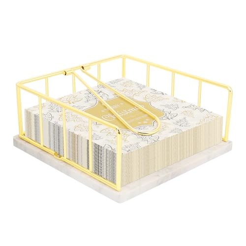 Flat Napkin Holder, Metal Kitchen Napkin Storage with Weighted Marble Gold