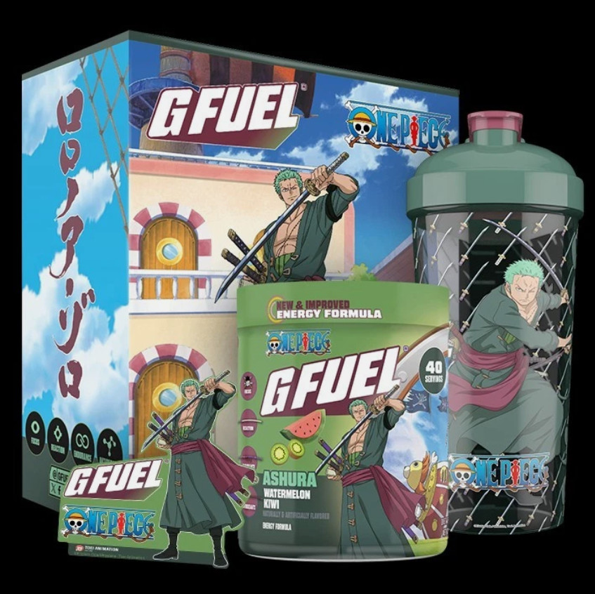 Gfuel x One Piece Zoro Ashura Collector's Box - Shaker Cup Energy Powder Sticker