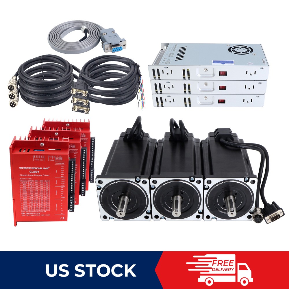 3 Axis 12Nm 1700oz.in Nema 34 Closed Loop Stepper Motor Kit V2.0 w/ Power Supply