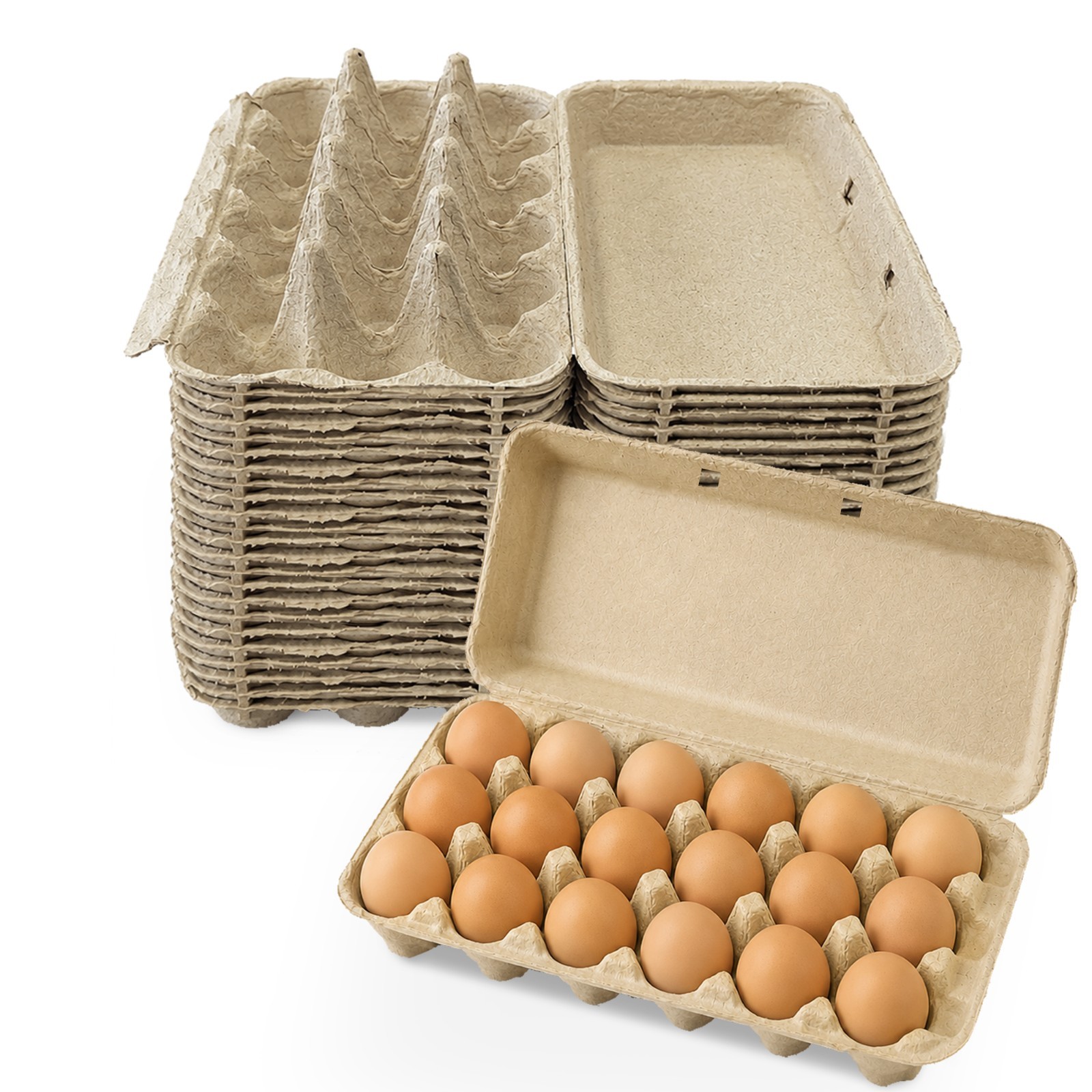 MT Products Brown Flat Top Egg Cartons 18 Count Pulp (20 Pack) - Made in USA