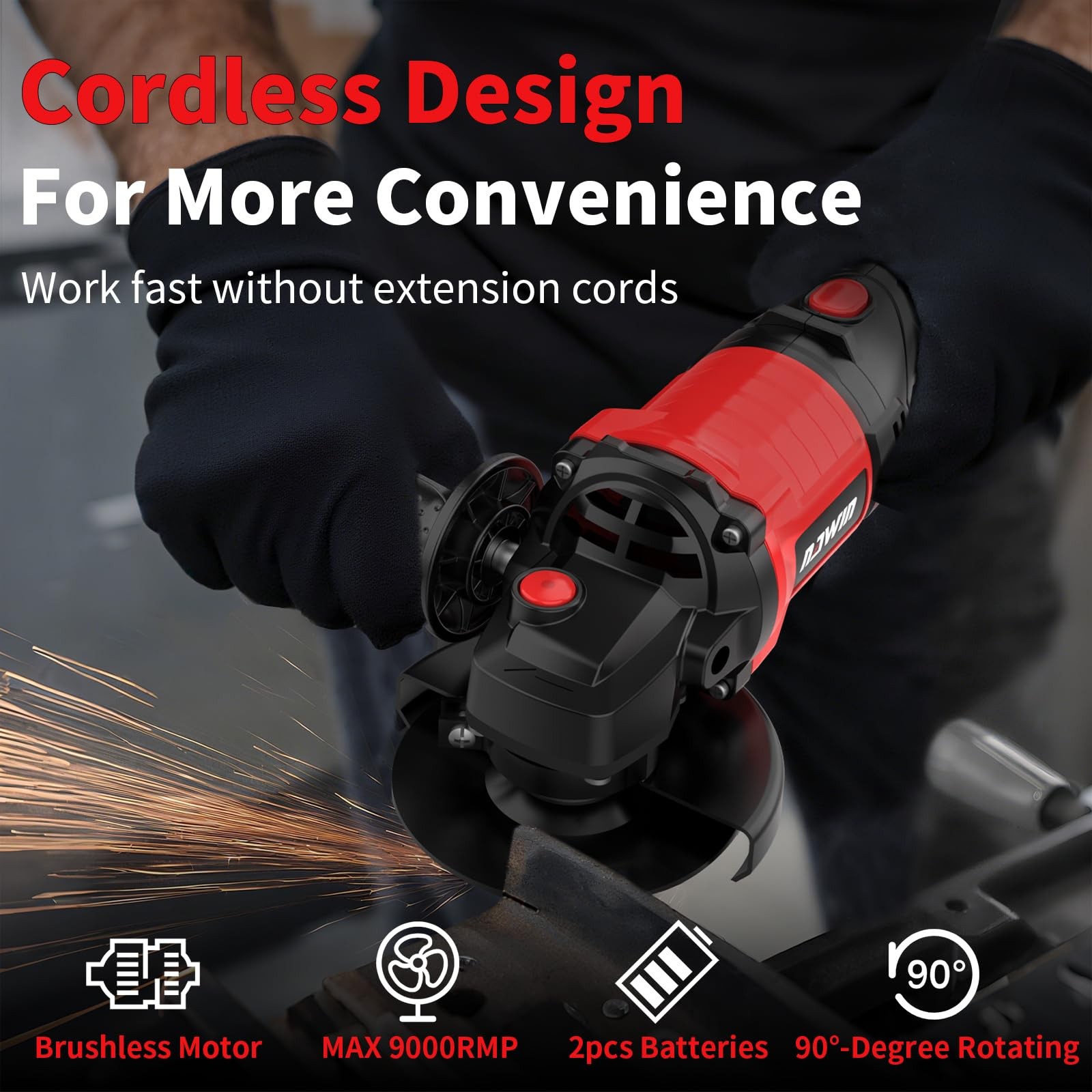 4 inch Cordless Angle Grinder Kit, Variable Speed Grinder, 2×4.0Ah Li-Ion Bat...